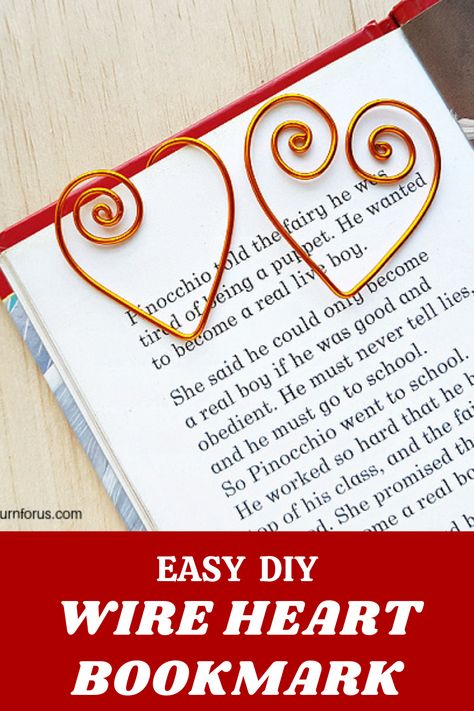 Make this wire heart bookmark with these easy instructions on how to make wire hearts for Valentines day. This super cute DIY wire bookmark makes cool gifts for readers of all ages. #WireHeartBookmark #HowToMakeWireHearts #DIYWireBookmark #ValentineGifts #myturnforus Wire Bookmarks Diy, Diy Wire Heart, Hearts For Valentines Day, Wire Hearts, Wire Bookmarks, Wire Jig, Heart Bookmark, Wire Craft, Wire Heart