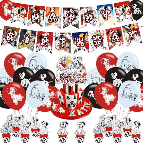 101 Dalmatians Birthday Party, 101 Dalmations Party, Dogs Birthday Party, Birthday Banner Cake Topper, Dalmatian Party, Dog Party Decorations, Dogs Birthday, Dog Themed Parties, 101 Dalmations