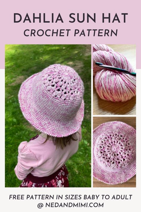 This crochet sun hat is the perfect way to keep little (and big!) heads safe in the hot summer months. With a fun floral motif on the crown, and a simple single crochet body, the hat is so quick to work up. And the pattern is written for 6 sizes (from Baby to Adult), so it’s perfect for making sun hats for all the family! Crochet Baby Sun Hat Free Pattern, Crochet Summer Hats Kids, Kids Bucket Hat Crochet, Crochet Cotton Sun Hat, Crochet Summer Hats Free Pattern, Crochet Sun Hat Free Pattern, Crochet Baby Sun Hat, Crochet Sun Hats, Sun Hat Crochet