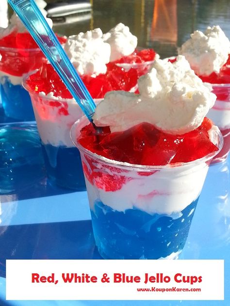 Red White And Blue Jello Cups, Fourth Of July Jello Cups, 4th Of July Jello Cups For Kids, 4th Of July Jello Cups, 4th Of July Pudding Cups, Fourth Of July Jello Desserts, Red White Blue Jello Desserts, 4th Of July Parfait, Patriotic Jello Desserts