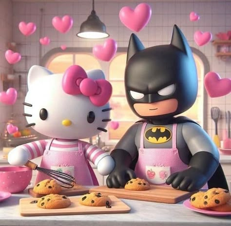 Batman And Hello Kitty, Hello Kitty Batman, Cute Batman, Cat Tattoo Ideas, Batman Love, Me N Him, Kitty Pictures, Batman And Catwoman, Kitty Drawing