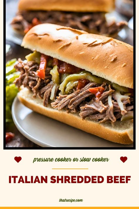 Make flavorful Italian Shredded Beef just like a Chicago deli quickly and easily in your pressure cooker.  Great for sandwiches, salads and more. pressure cooker recipes | instant pot recipes | beef recipes | sandwich recipes | game day recipes Instant Pot Recipes Beef, Italian Shredded Beef, Sandwich Wraps Recipes, Game Day Recipes, Recipes Instant Pot, Recipes Beef, Italian Beef, Shredded Beef, Dinner Recipes Easy Quick