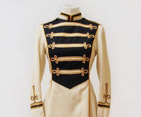 Vintage band jacket / marching band uniform / military jacket ... Band Uniforms Design, Bellhop Uniform, Marching Band Outfits, Majorette Costumes, Majorette Uniforms, Military Inspired Fashion, Military Jacket Women, Marching Band Uniforms, Band Uniforms