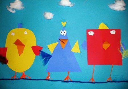 Shapes craft idea for kids | Crafts and Worksheets for Preschool,Toddler and Kindergarten Eyfs Shapes, Bird Art For Kids, Kindergarten Art Lessons, Bird Shape, Kindergarten Art Projects, Elementary Art Projects, Math Art, Shape Crafts, Kindergarten Art