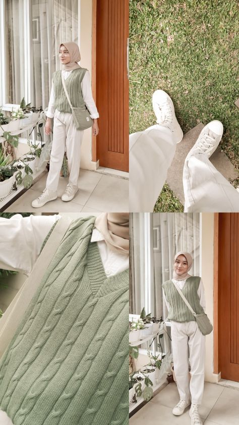 matcha latte ^_^ Matcha Outfit, Mint Outfit, Outfits Pastel, Ootd Hijab Casual, Outfits Hijab, Dress Gamis, Outfit Matching, Pose Idea, Outfit Hijab