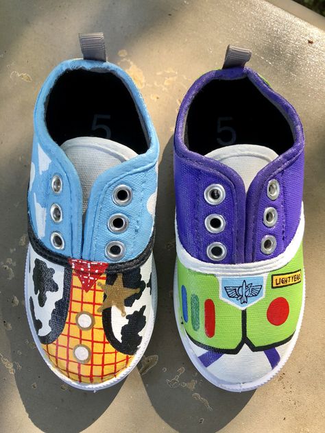 Toy Story Painted Shoes by Just For Kicks Customs Hand Painted Shoes Diy, Disney Shoes Diy, Diy Disney Shoes, Toy Story Shoes, Hand Painted Shoes Ideas, Buzz Lightyear Custom Shoes, Custom Toy Story Shoes, Toy Story Painted Shoes, Disney Painted Shoes Diy Easy