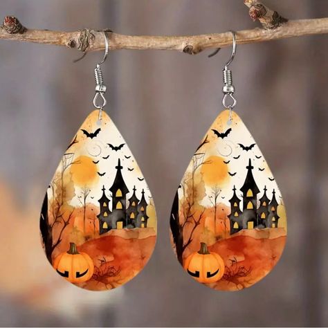 Nwt! Happy Halloween Designs Teardrop Earring. Halloween Party Gifts, Jewelry For Girls, Pumpkin Spider, Painted Jewelry, Halloween Designs, Cute Pumpkin, Halloween Girl, Bottle Art, Water Drops