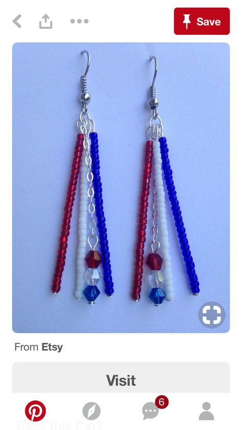 Patriotic Earrings Diy, 4th Of July Earrings Diy, 4th Of July Beaded Earrings, Odd Earrings, Usa Earrings, Diy Earrings Easy, Wire Jewelry Patterns, Patriotic Earrings, Patriotic Jewelry