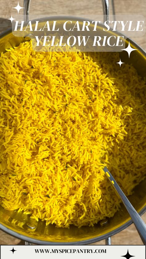 Authentic Yellow Rice, Halal Cart Rice, Basmati Yellow Rice Recipe, Spiced Basmati Rice, Lebanese Yellow Rice Recipe, Yellow Basmati Rice Recipes, Yellow Greek Rice, Seasoned Yellow Rice, Lebanese Yellow Rice