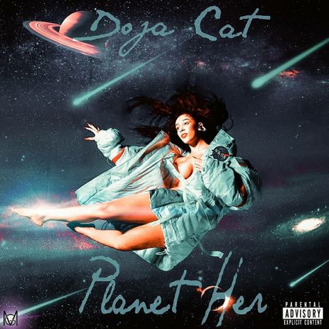 Poster with Doja Cat in Planet Her Doja Cat Planet Her Album Cover, Doja Cat Album Cover, Doja Cat Planet Her, Planet Her, Music Poster Ideas, Vintage Music Posters, Music Poster Design, Iconic Album Covers, Cat Icon