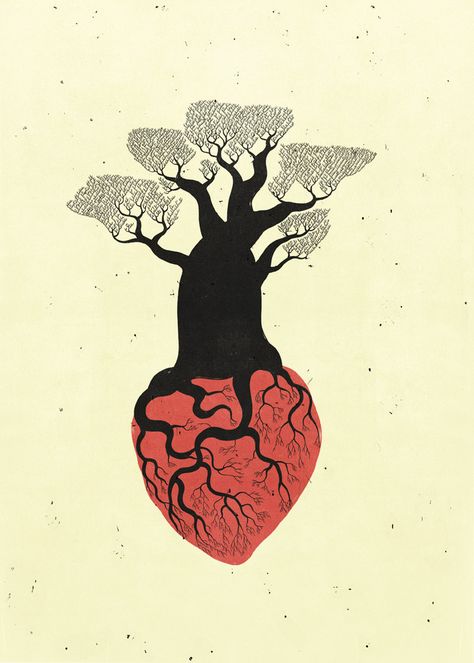 Alessandro Gottardo, 2009 Roots Drawing, Arte Art Deco, Illustration Art Nouveau, Heart Illustration, Poster Drawing, Art Simple, Art Video, Heart Art, Pablo Picasso