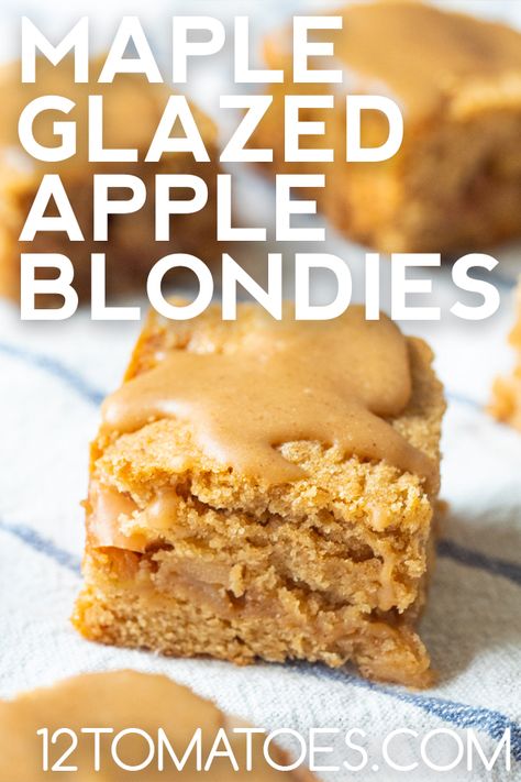 Maple Glazed Apple Blondies Maple Blondies, Blondies Recipes, Apple Blondies, Apple Glaze, Apple Maple, Sweetened Whipped Cream, Blondies Recipe, Maple Glaze, Fall Dessert Recipes