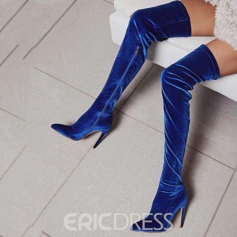 Blue Stilleto, Blue Knee High Boots, Boot Pattern, Thigh High Heels, Dr Shoes, Zipper Heels, Shoes Heel, Thigh Boot, Point Shoes