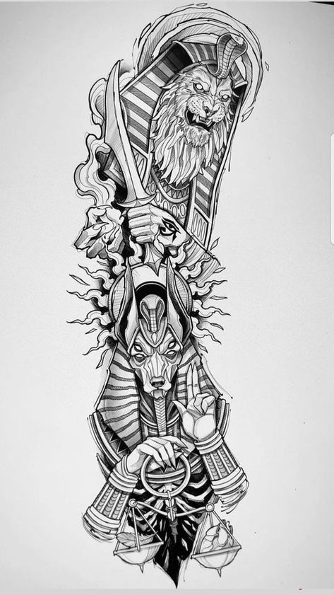 Egyptian Tattoo Designs, Egypt Tattoo Design, Egyptian Tattoo Sleeve, Catrina Tattoo, Anubis Tattoo, Half Sleeve Tattoos Drawings, Egypt Tattoo, Forearm Sleeve Tattoos, Egyptian Tattoo