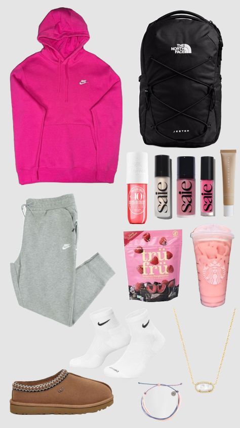 #fitidea #schoolfitpreppy #preppyfitideas #preppyfitinspo #schoolfittttt #nikeoutfit #nike #northfacebackpack #northface #pink #summerfridayslipbalm Preppy Outfits For School, Simple Outfits For School, Outfits For School, Casual Outfits For Teens, Casual Preppy Outfits, Trendy Outfits For Teens, Cute Lazy Day Outfits, Casual School Outfits