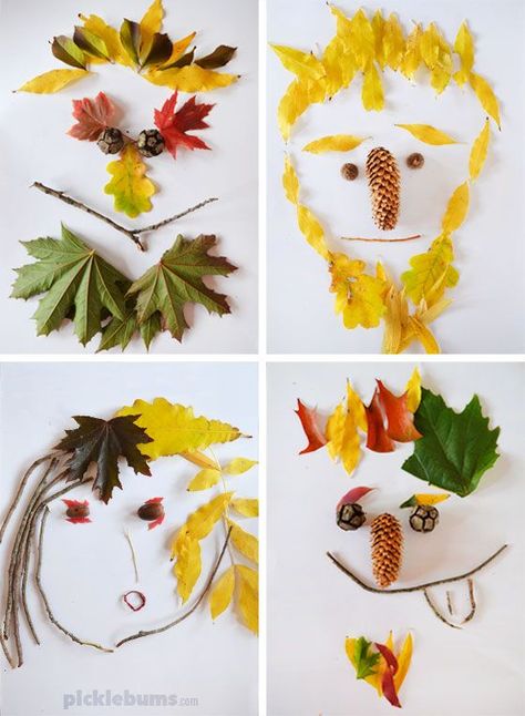 Nature faces - try this low-mess art activity for kids!    #artforkids #processart #creativekids Nature Crafts Kids, September Crafts, Nature Craft, Crafts For Teens To Make, Leaf Crafts, Autumn Crafts, Art Activities For Kids, Nature Kids, Themed Crafts