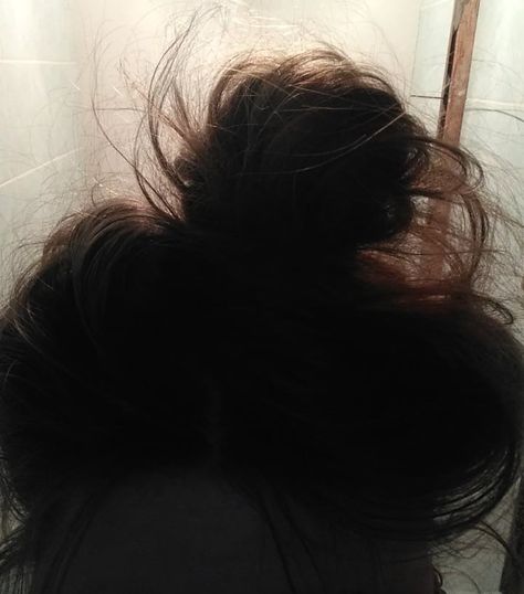 kinda messy bun :)) Low Messy Bun Black Hair, Messy Bun Aesthetic Faceless, Long Brown Hair Messy Bun, Black Messy Hair Aesthetic, Brown Hair Messy Bun Aesthetic, Black Messy Bun, Messy Bun, Dark Hair, Long Hair Styles