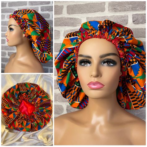 Ankara Bonnet, Ankara Headwrap, Hair Bonnets, Wooden Fan, African Hats, Silk Bonnet, African Print Clothing, Satin Bonnet, Ladies Accessories