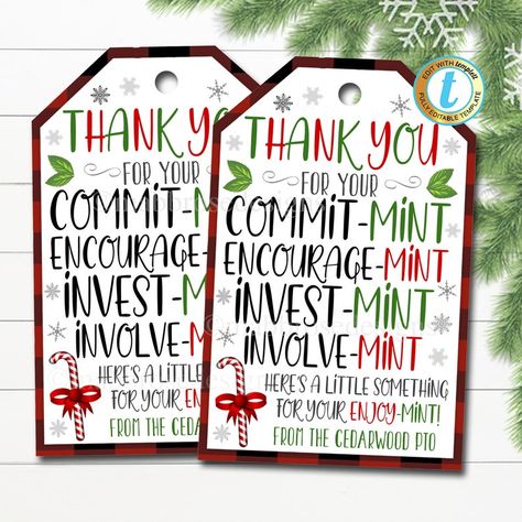 Junior Mints, School Pto, Volunteer Gifts, Volunteer Appreciation, Staff Gifts, Labels Diy, Christmas Thank You, Staff Appreciation, Teacher Christmas Gifts