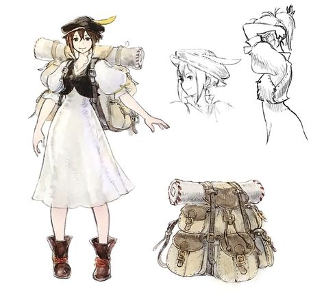 Tressa Colzione Concept Artwork from Octopath Traveler #art #artwork #gaming #videogames #gamer #gameart #conceptart #illustration Travelling Merchant Character Design, Octopath Traveler Concept Art, Octopath Traveler Tressa, Traveler Drawing Character, Octopath Primrose, Tressa Octopath Traveler, Character Design Traveler, Traveler Fantasy Art, Messenger Character Design