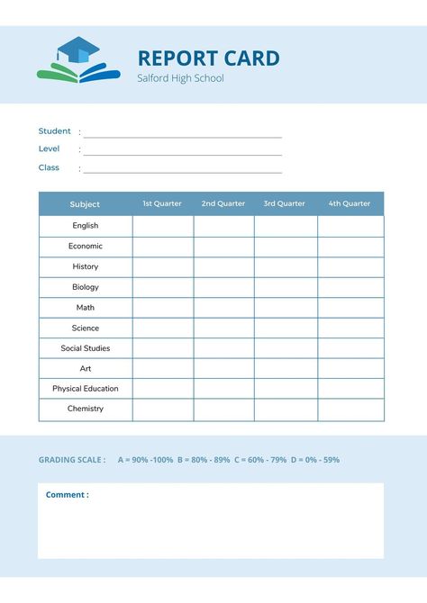 Blank Report Card Template Student Report Template, School Report Card Design, Students Report Card, Student Report Card, School Report Card, Progress Report Template, Easy Cartoon, Report Card Template, Work Habits