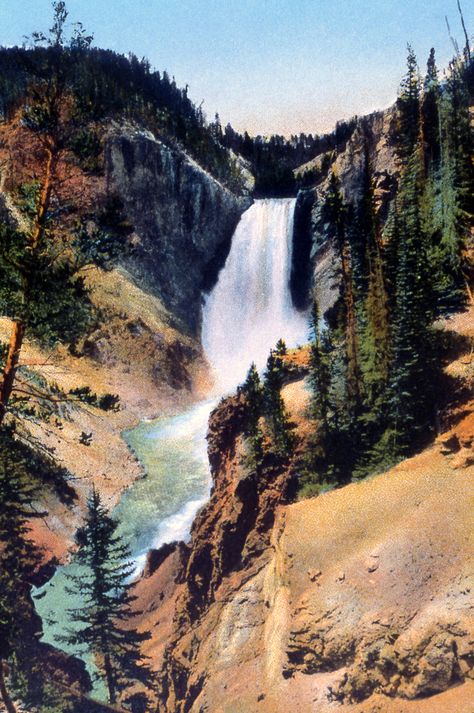 Lower Falls of the Yellowstone River, Frank J. Haynes 2024 Watercolor, Boulder House, Vintage Yellowstone, Yellowstone River, Watercolor Projects, National Parks Usa, Fall Watercolor, Common Ground, Travel Images