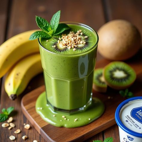 Craving something delicious? Try Kiwi Banana Greek Yogurt Smoothie! 🍽️ This easy recipe will have you cooking like a pro in no time. Check it out! Banana Greek Yogurt Smoothie, Greek Yogurt Smoothie Recipes, Banana Greek Yogurt, Kiwi Smoothie Recipes, Kiwi Banana Smoothie, Greek Yogurt Smoothie, Healthy Smoothie Recipe, Granola Ingredients, Kiwi And Banana