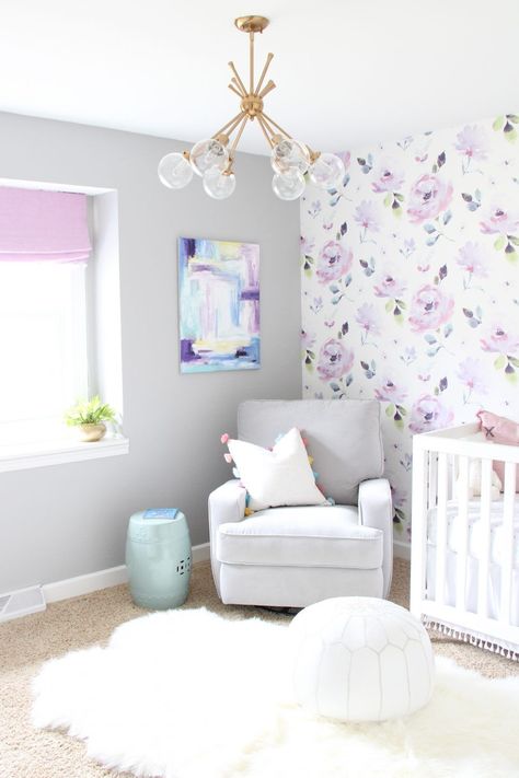 Purple Themed Nursery, Lilac Nursery Baby Girl, Purple Baby Room, Purple Nursery Ideas, Purple Baby Girl Nursery, Girl Nursery Purple, Purple Floral Nursery, Purple Girls Bedroom, Purple Nursery Girl