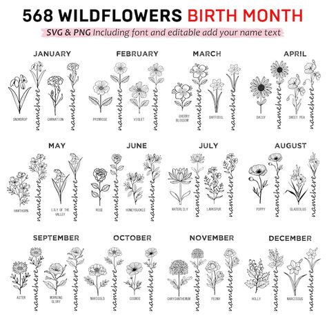 Wildflower Birth Month, Infinity Tattoo Designs, Pencil Sketching, Bouquet Tattoo, Birth Flower Tattoos, Birthday Clipart, Tassen Design, Family Tattoos, Month Flowers