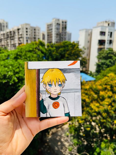 Acrylic on mini canvas Cute Anime Paintings, Baby Naruto, Anime Youtube, Ball Painting, Naruto Painting, الفن الرقمي, Dragon Ball Painting, Circle Drawing, Naruto Sketch