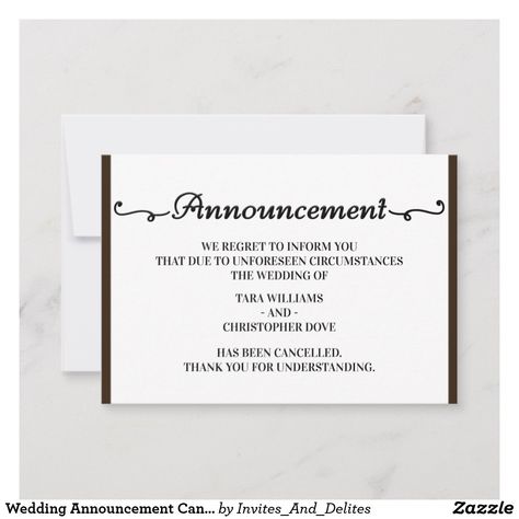 Wedding Announcement Cancellation Cards Wedding Cancellation, Wedding Day Cards, Wedding Announcement, Etsy Wedding, Announcement Cards, Shop Wedding, Wedding Announcements, Cheap Wedding, Wedding Humor