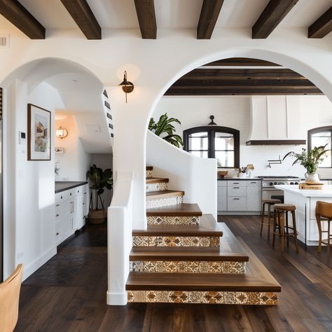 21 Beautiful & Unique Spanish Style kitchens Spanish Style Bay Window, Spanish Style Wood Floors, Spanish Interiors Decor Ideas, Spanish Open Kitchen, French Country Spanish Style, Spanish Style Hacienda Home, Spanish Revival Mid Century, Spanish Style Built Ins, Spanish Style Family Room