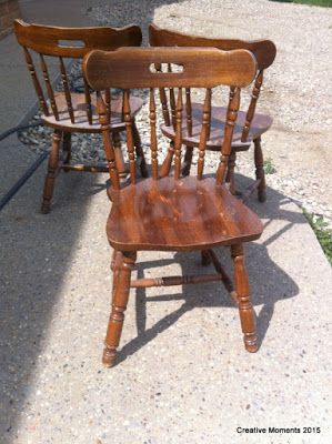 Diy Wood Chair Makeover, Refurbished Wooden Chairs, How To Add Cushion To Wooden Chair, Chalk Painted Chairs, Refinish Kitchen Chairs, Wood Chair Design Ideas, Kitchen Chair Makeover, Wooden Chair Makeover, Dining Room Chairs Makeover