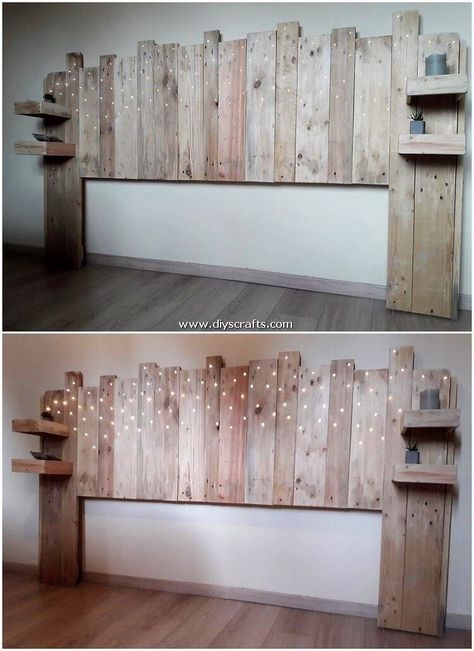 Pallet Crafts Diy, Pallet Bed Headboard, Diy Pallet Decoration, Diy Wood Headboard, Diy Pallet Bed, Pallet Headboard, Pallet Beds, Pallet Bed, Wooden Headboard