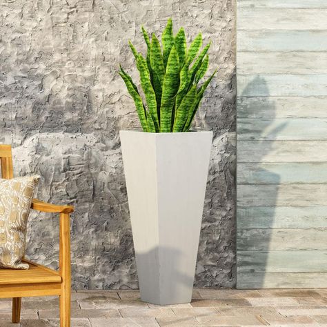 Noble House Planter Pot 13" x 32.5" Weather Resistance Concrete Matte White Geometric Headboard, House Planter, Lightweight Concrete, Plant Pot Decoration, Magnesium Oxide, Stone Planters, Palm Plant, Backyard Spaces, Concrete Structure