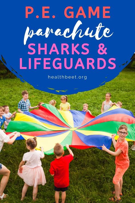 Pe Games Elementary 4-5 The Grade, Sharks And Lifeguards Game, Ocean Themed Pe Games, Parachute Games For Teens, Under The Sea Physical Activities, Pe Kindergarten Games, Pe Ideas For Kindergarten, Shark Week Games For Kids, Pe For Kindergarten