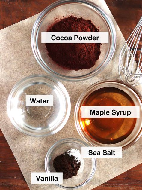 2-Minute Chocolate Sauce - One Happy Dish Paleo Chocolate Sauce, Healthy Chocolate Sauce Recipe, Diy Chocolate Sauce, Healthy Chocolate Sauce, Chocolate Sauce For Cake, Chocolate Syrup Recipes, Homemade Chocolate Syrup, Homemade Chocolate Sauce, Chocolate Sauce Recipes