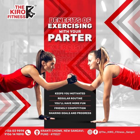 Benefits of exercise with your partnerSocial Media Creative Gym Post Gym Creative Poster, Exercise Poster Design, Gym Post Design, Gym Creative Ads, Gym Social Media Design, Restaurant Creatives, Gym Ads, Gym Social Media Post, Class Poster Design