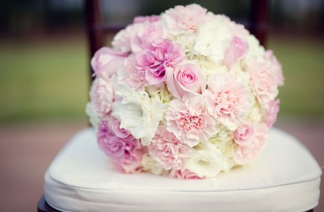 Blush and Ivory Rose, Carnation and Lisianthus Bouquet White Carnation Bouquet, Lisianthus Bouquet, Lisianthus Flowers, Carnation Bouquet, Round Bouquet, White And Pink Roses, Prom Flowers, Spring Wedding Flowers, Pink Carnations