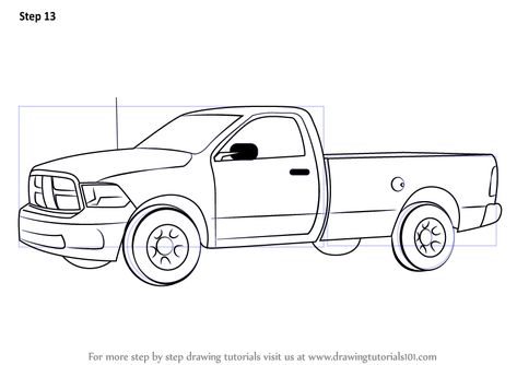 Learn How to Draw a Pickup Truck (Trucks) Step by Step : Drawing Tutorials Old Ford Pickups, Car Drawing Easy, Truck Drawing, Airplane Drawing, Gmc Pickup Trucks, Drawing Machine, Lifted Truck, Truck Coloring Pages, Trucks Print