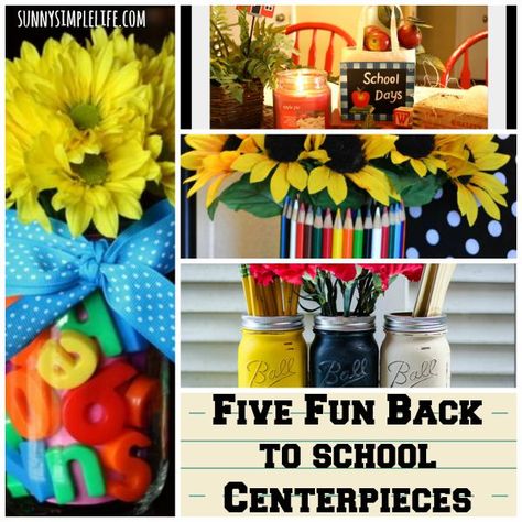 Back to School decorations, 5 Fun Back to School Centerpieces #backtoschool #teacher #homeschool #homeschooling Back To School Centerpieces, School Decorating Ideas, Graduation Party Table Centerpieces, School Centerpieces, Cafeteria Decorations, Teacher Appreciation Breakfast, Cheap Centerpieces, Teacher Retirement Parties, Rs Activities