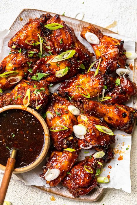 Baked Korean Hot Wings (Gochujang Wings) - The Cookie Rookie® Honey Soy Chicken Drumsticks, Baked Hot Wings, Garlic Chicken Wings Recipe, Gochujang Chicken, Honey Garlic Chicken Wings, Honey Soy Chicken, Frozen Chicken Wings, Garlic Chicken Wings, Baked Wings