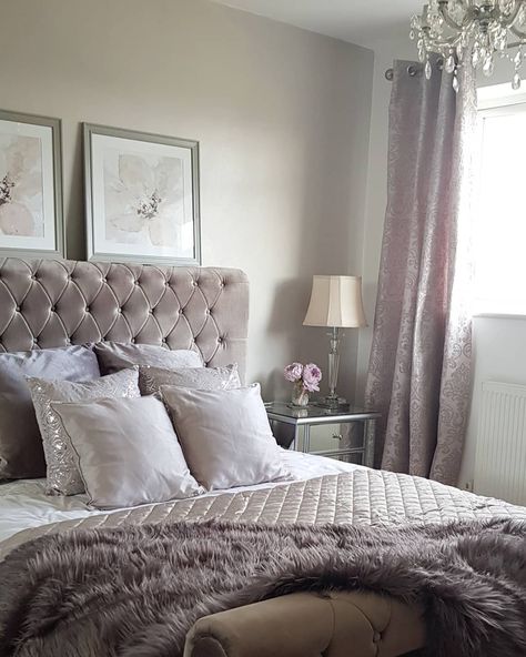 MAUVE MINK BEDROOM TRENDS , LUXURY MASTER BEDROOM DECOR BED CUSHIONS Mink Bed Bedroom Ideas, Dubai Bedroom, Mauve Bedroom, Cream Bedroom, Royal Bedroom, Bedroom Purple, Bedroom Colour, Silver Bedroom, Apartment Vibes