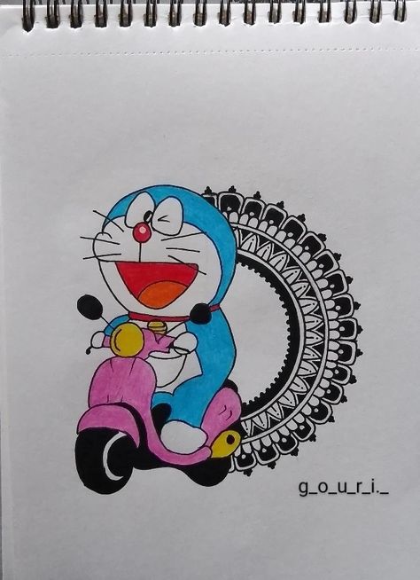 Doraemon Mandala Art, Doremon Mandala, Doremon Drawing Cute, Mandala Arts, Mini Mandala, Easy Mandala, Easy Mandala Drawing, Boho Art Drawings, Easy Cartoon Drawings