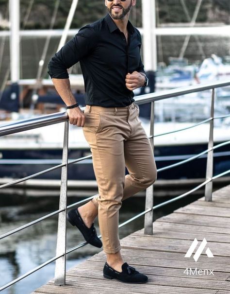 Black Shirt Outfit Men, Black Shirt Outfits, Mens Dress Outfits, Mens Business Casual Outfits, Formal Men Outfit, Pants Outfit Men, Mens Fashion Blazer, Mens Casual Outfits Summer, Men Fashion Casual Shirts