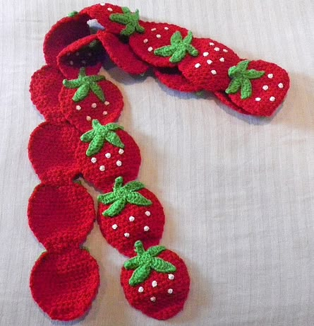 NA Crocheted Strawberries, Crochet Homeware, Strawberry Scarf, Strawberry Accessories, Crocheted Strawberry, Crochet Kids Scarf, Strawberry Crochet, Crocheted Scarves, Crochet Scarfs