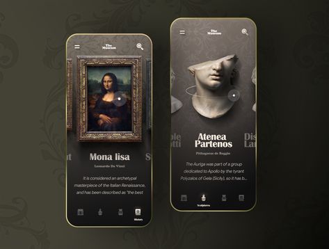 Virtual museum app concept App Designs Layout, Museum App Design, Museum Web Design, Museum Website Design, Mise En Page Web, Ui Ux 디자인, Art App, Desain Ui, App Concept