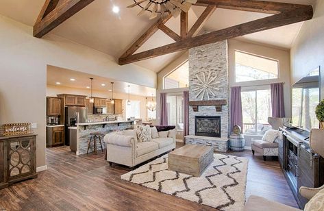 Fireplace Cathedral Ceiling, Pictures Of Living Rooms, Cathedral Ceiling Living Room, Vaulted Ceiling Ideas, Lighting Pictures, Home Addition Ideas, Vaulted Ceiling Kitchen, Ceiling Interior, Rough Hewn Wood