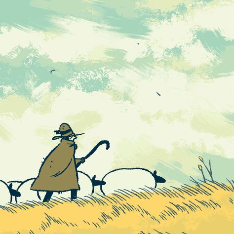 Landscape Animation Gif, Aesthetic Animation Gif, Things To Animate, Sheep Animation, Grass Animation, Illustrated Animation, Aesthetic Animation, Animation Aesthetic, Illustration Gif