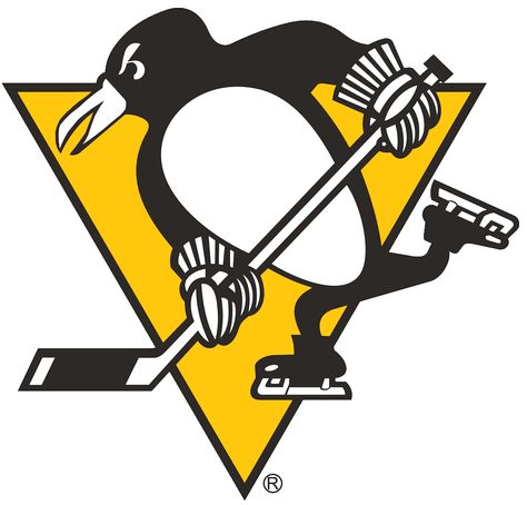 Pittsburgh Penguins Primary Logo (1973) - A penguin skating, holding a hockey stick, on a yellow triangle Pittsburgh Penguins Wallpaper, Pittsburgh Penguins Logo, Penguin Tattoo, Penguin Drawing, Penguin Decor, Nhl Pittsburgh Penguins, Pet Logo, Hockey Logos, Nhl Logos